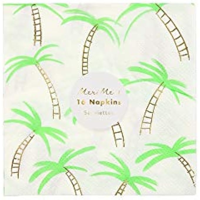 PALM TREES SMALL NAPKINSTROPICAL PARTY PAPER NAPKINS WITH NEON & GOLD FOIL, SUMMER, BEACH & LUAU TABLE DCOR, PACK OF 16 - Image 2